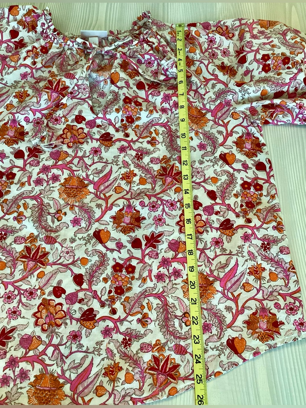 Knox Rose Floral Paisley Peasant Blouse Size L Pink Red Orange Boho Tunic Top - Picture 6 of 9